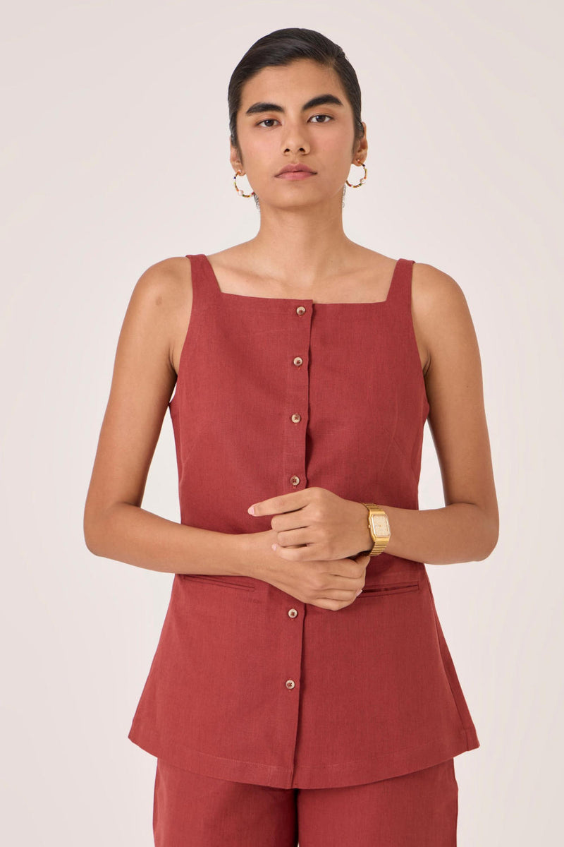 Bisa Umber Button Down Top cotton by The Summer House for women in Singapore