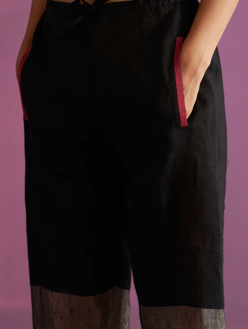 Essa Metallic
 Linen Pant
- Black linen by Manan in black color for women in Singapore