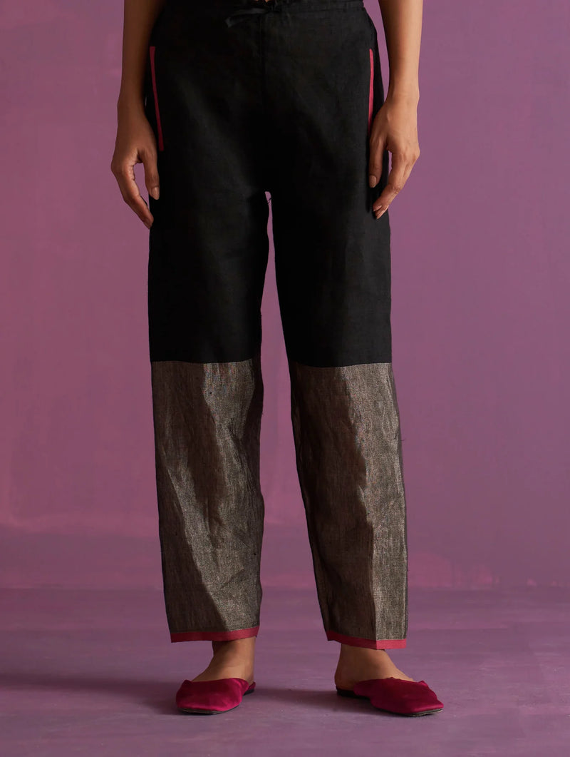 Cyra Hand-Embroidered Kurta Set - Black linen by Manan in black color for women in Singapore