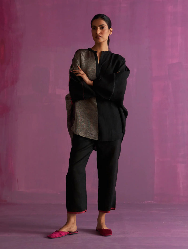 Ansa Tapered Linen Pant - Black by Manan in black color for women in Singapore