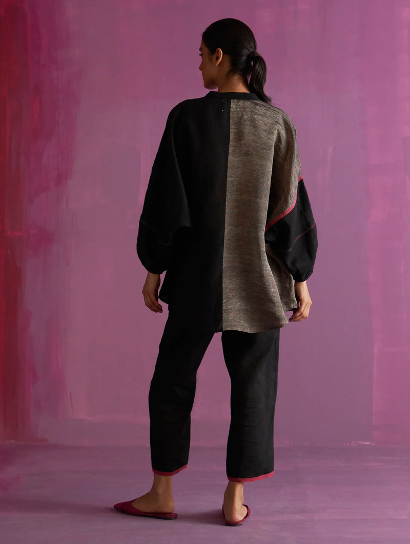 Ana Metallic Linen Top - Black linen by Manan in black color for women in Singapore