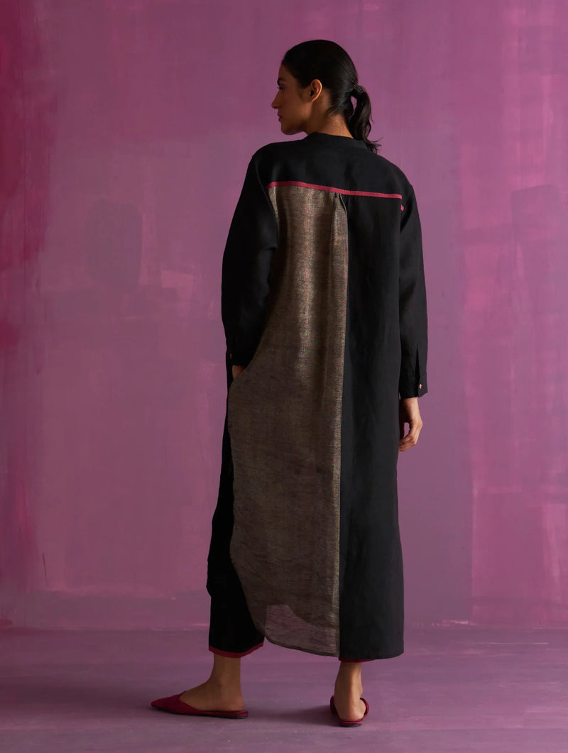 Clara Metallic Shirt Co-ord Set - Black linen by Manan in black color for women in Singapore