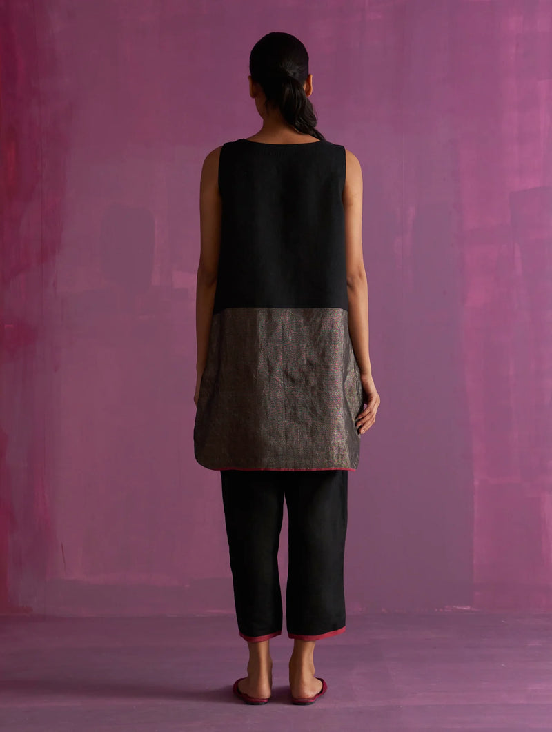 Irum Hand-Embroidered Kurta Set - Black linen by Manan in black color for women in Singapore