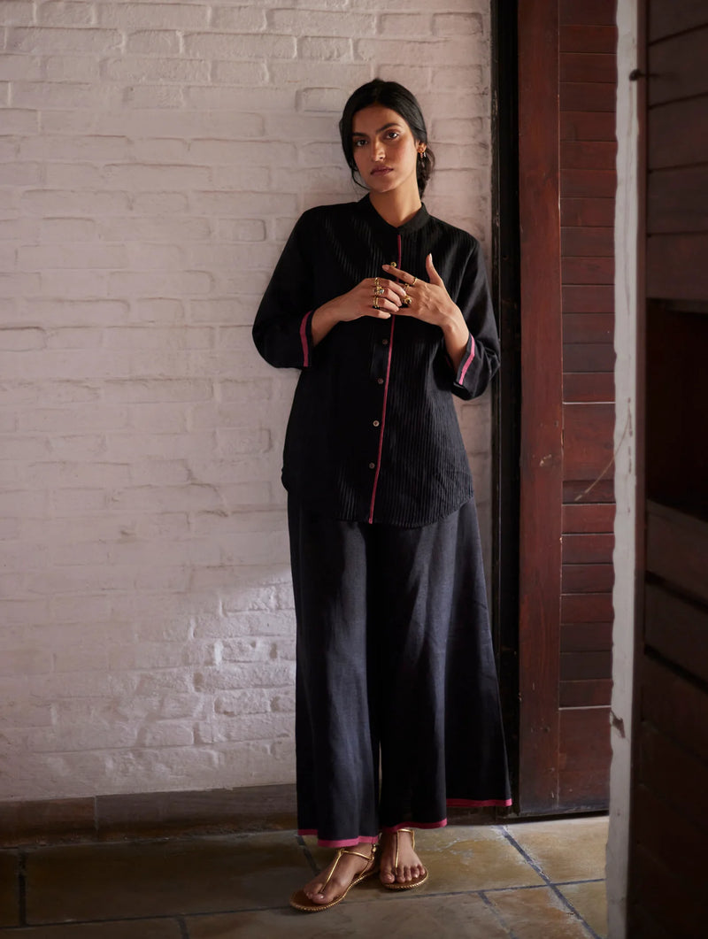 Inga Linen Pant - Black linen by Manan in black color for women in Singapore