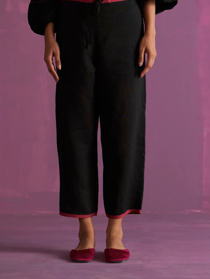 Ansa Tapered Linen Pant - Black by Manan in black color for women in Singapore