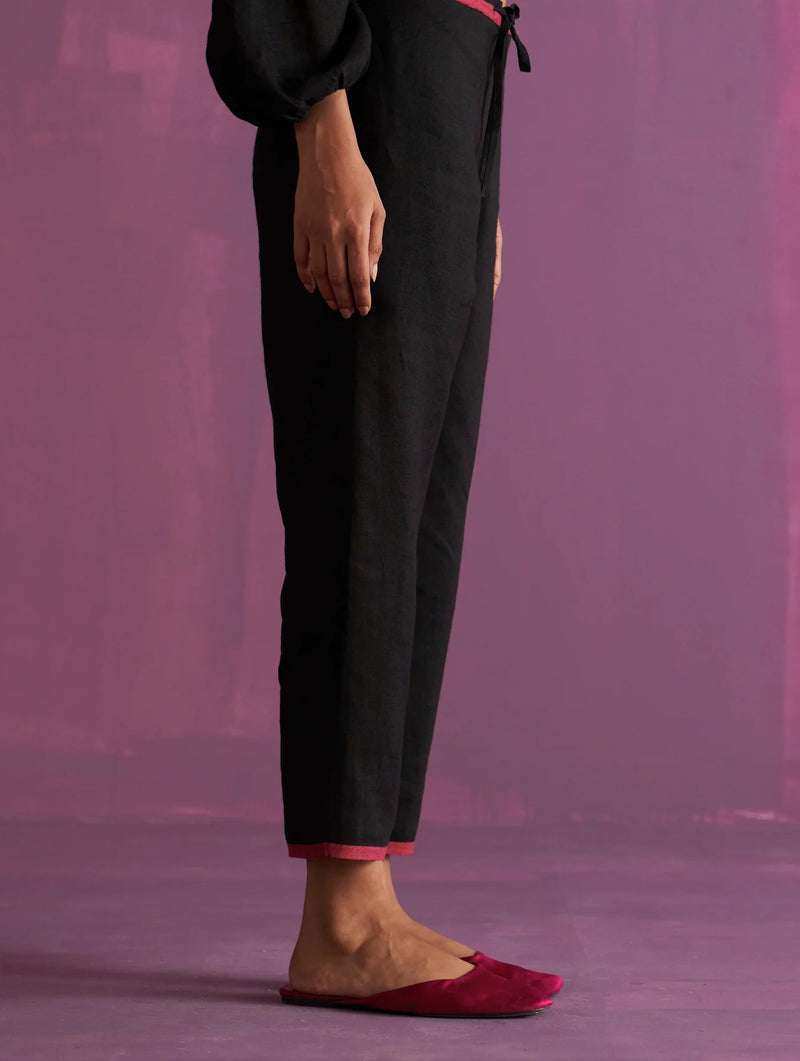 Ansa Tapered Linen Pant - Black by Manan in black color for women in Singapore