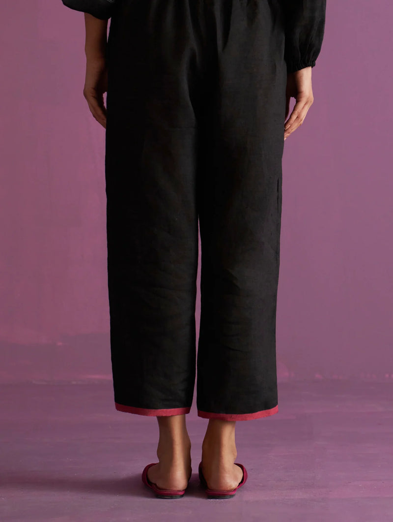 Ansa Tapered Linen Pant - Black by Manan in black color for women in Singapore