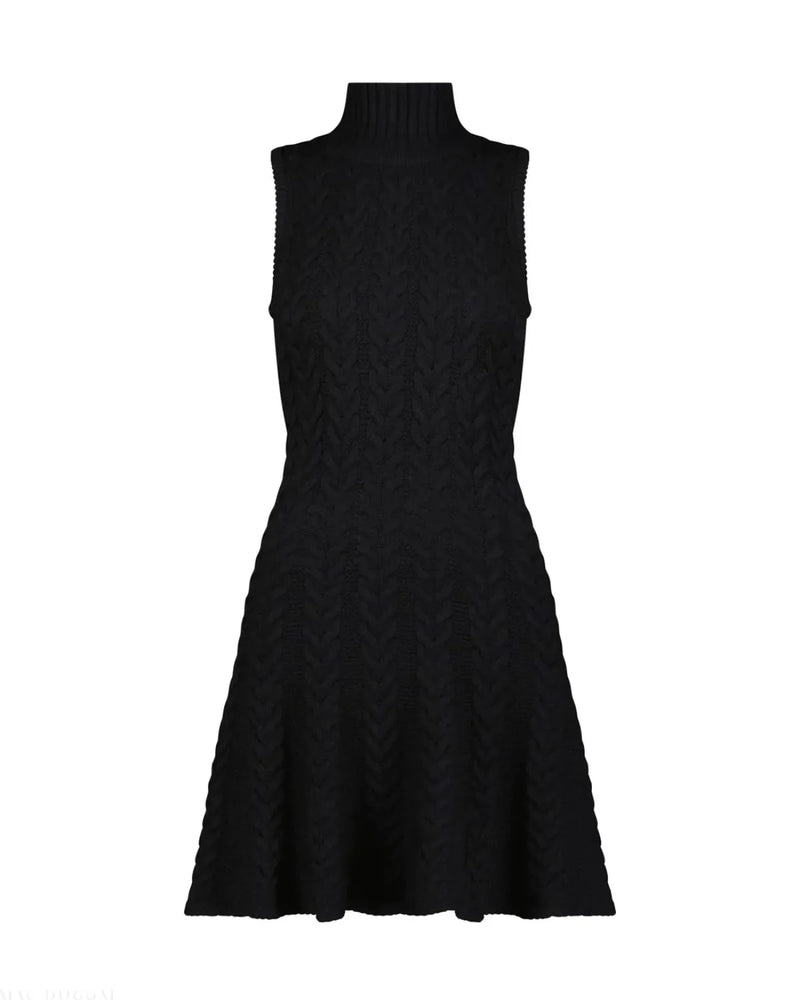 Black Cable Knit Turtle Neck Sleeveless Mini Sweater Knit Dress cotton by Mac Duggal in black color for women in Singapore