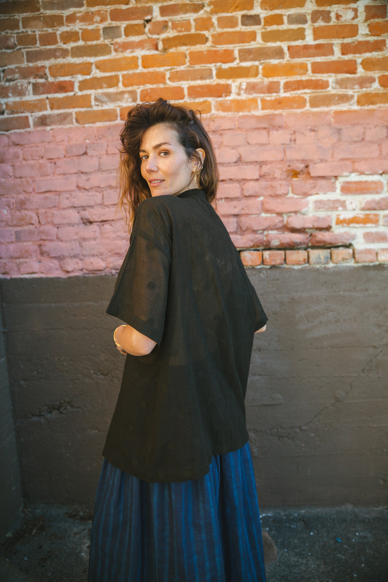Black Checks Lounge Shirt-Black cotton by World of Crow in black color for women in Singapore