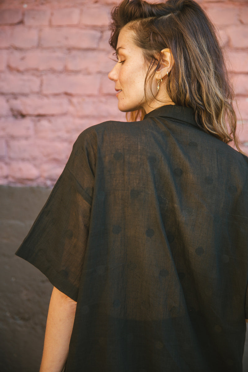 Black Checks Lounge Shirt-Black cotton by World of Crow in black color for women in Singapore