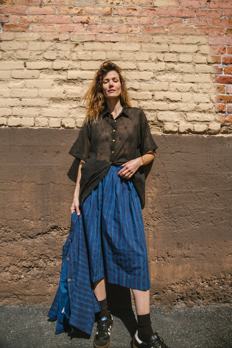 Black Checks Lounge Shirt-Black cotton by World of Crow in black color for women in Singapore