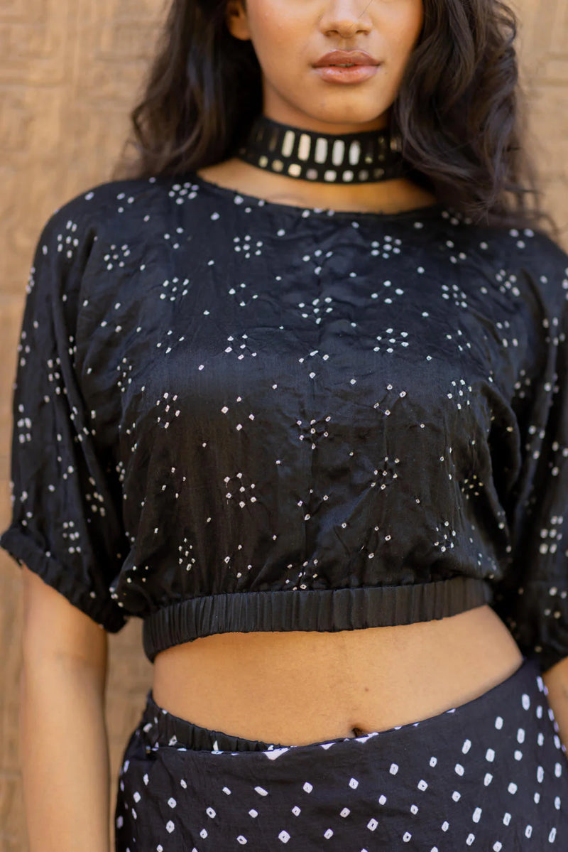 CROP TOP ELAS-BLACK silk by Dyelogue in black color for women in Singapore