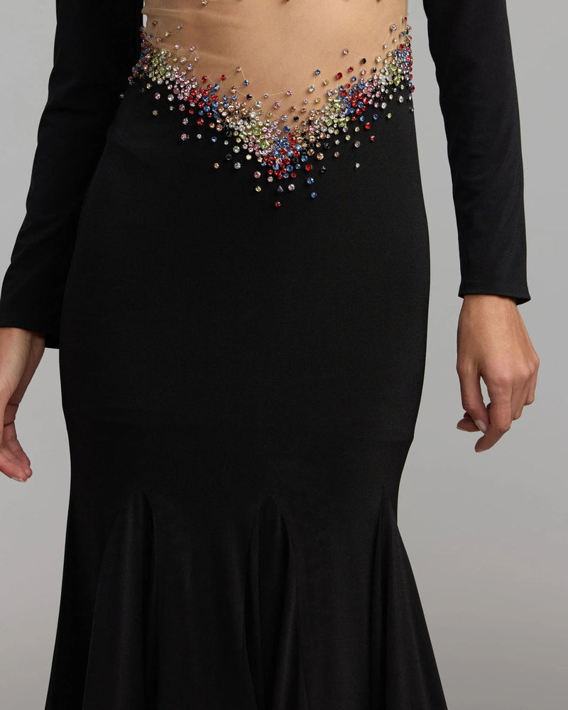 21432-Black Crystal Embellished Illusion Jersey Gown polyester evening-gowns by Mac Duggal in black for women in Singapore