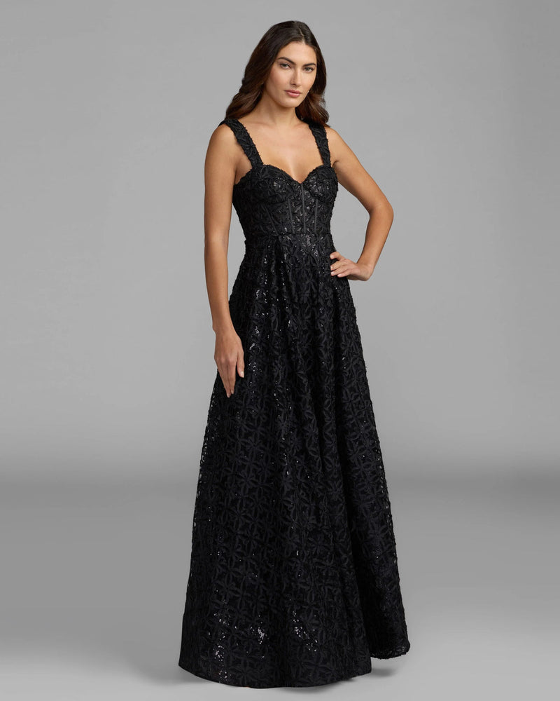 56286-Black Embellished Corset A Line Gown tulle evening-gowns by Mac Duggal in black for women in Singapore