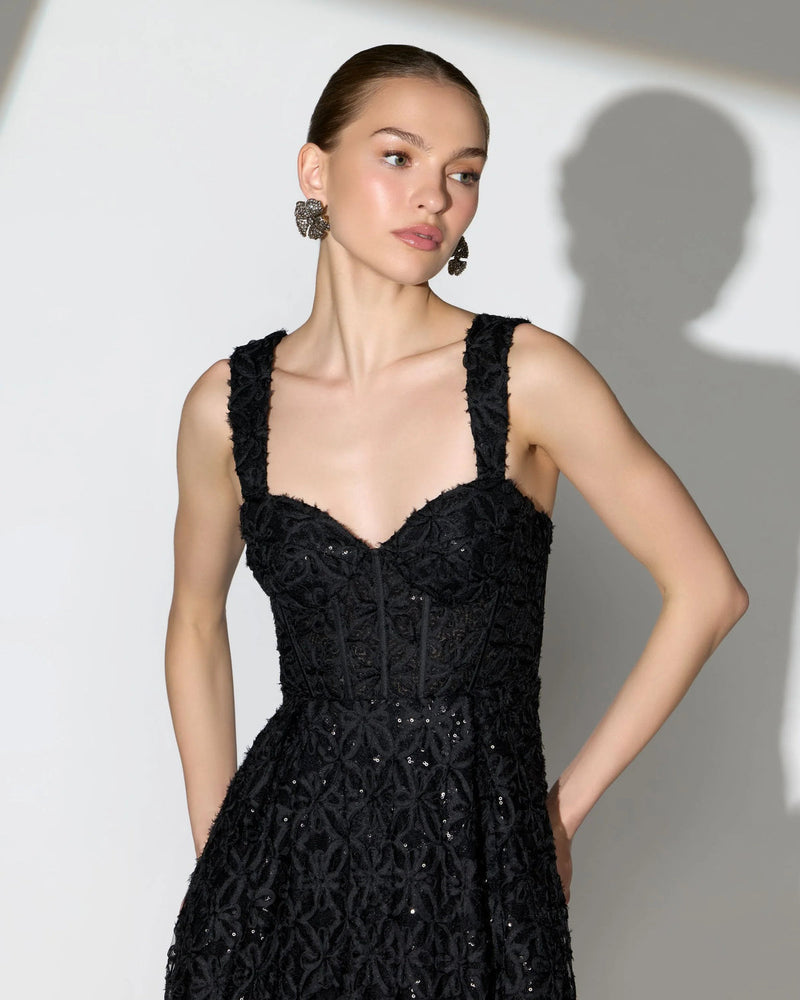 56286-Black Embellished Corset A Line Gown tulle evening-gowns by Mac Duggal in black for women in Singapore