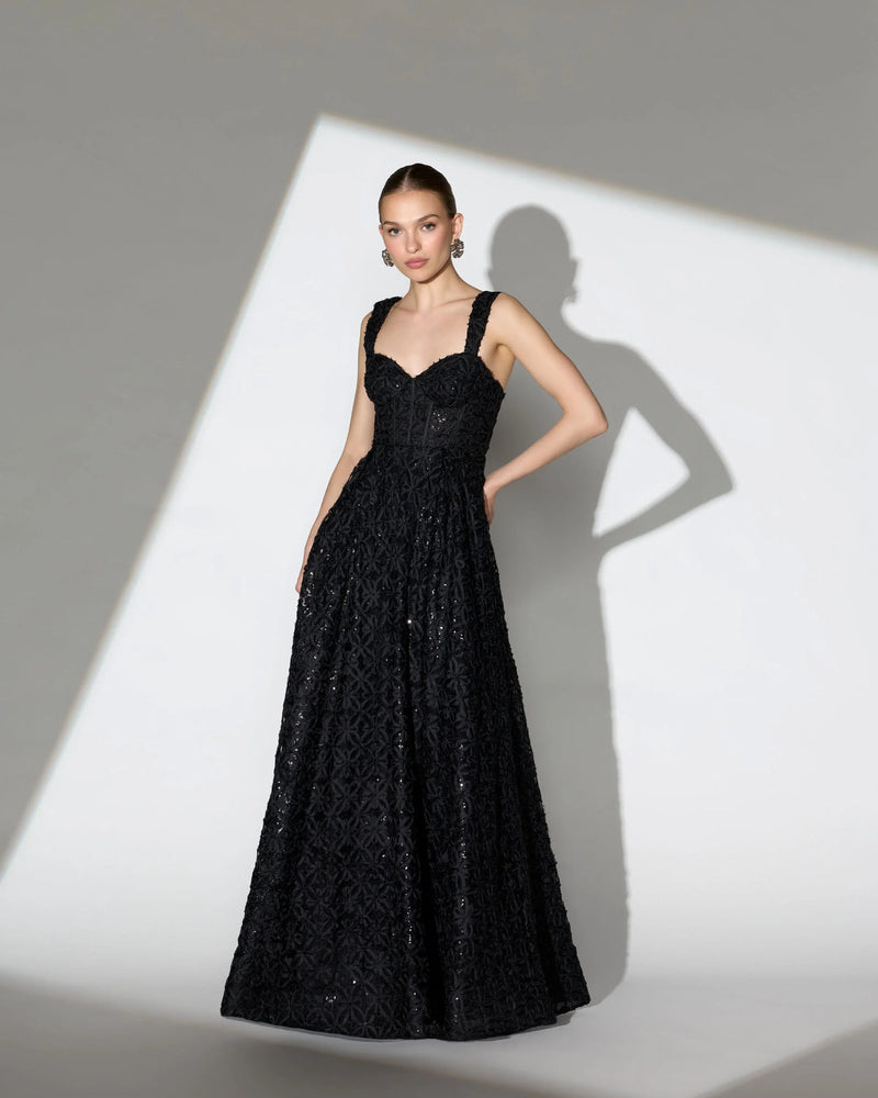 56286-Black Embellished Corset A Line Gown tulle evening-gowns by Mac Duggal in black for women in Singapore