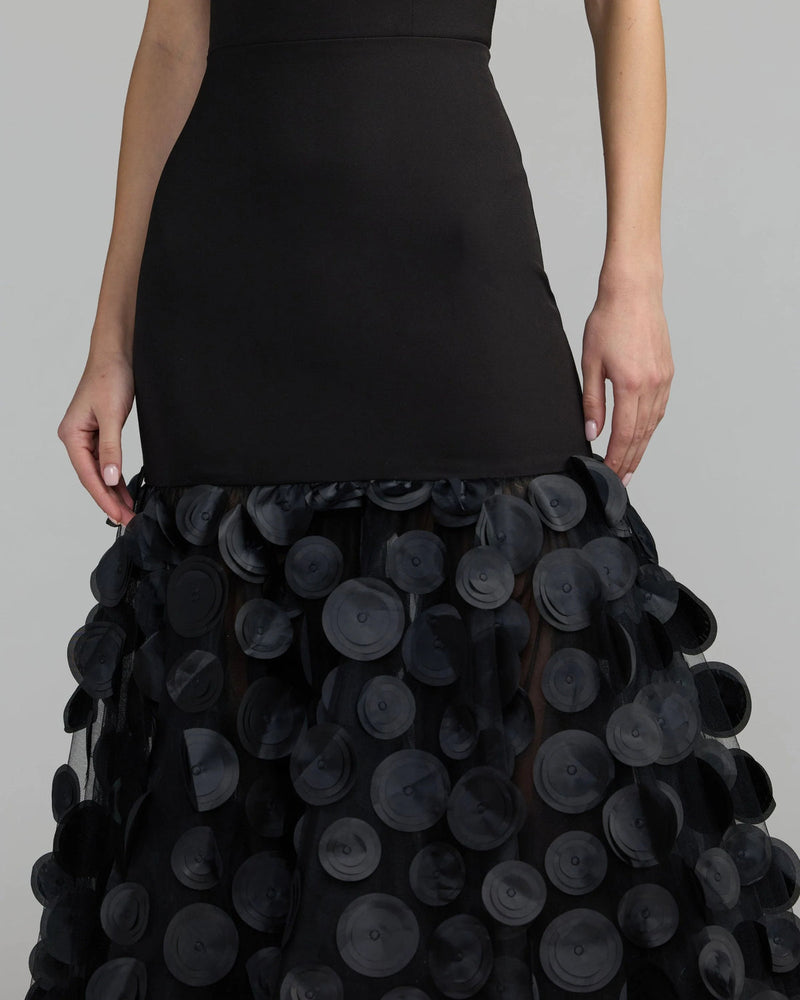 56462-Black Halter Neck 3D Floral Hem Gown polyester evening-gowns by Mac Duggal in black for women in Singapore