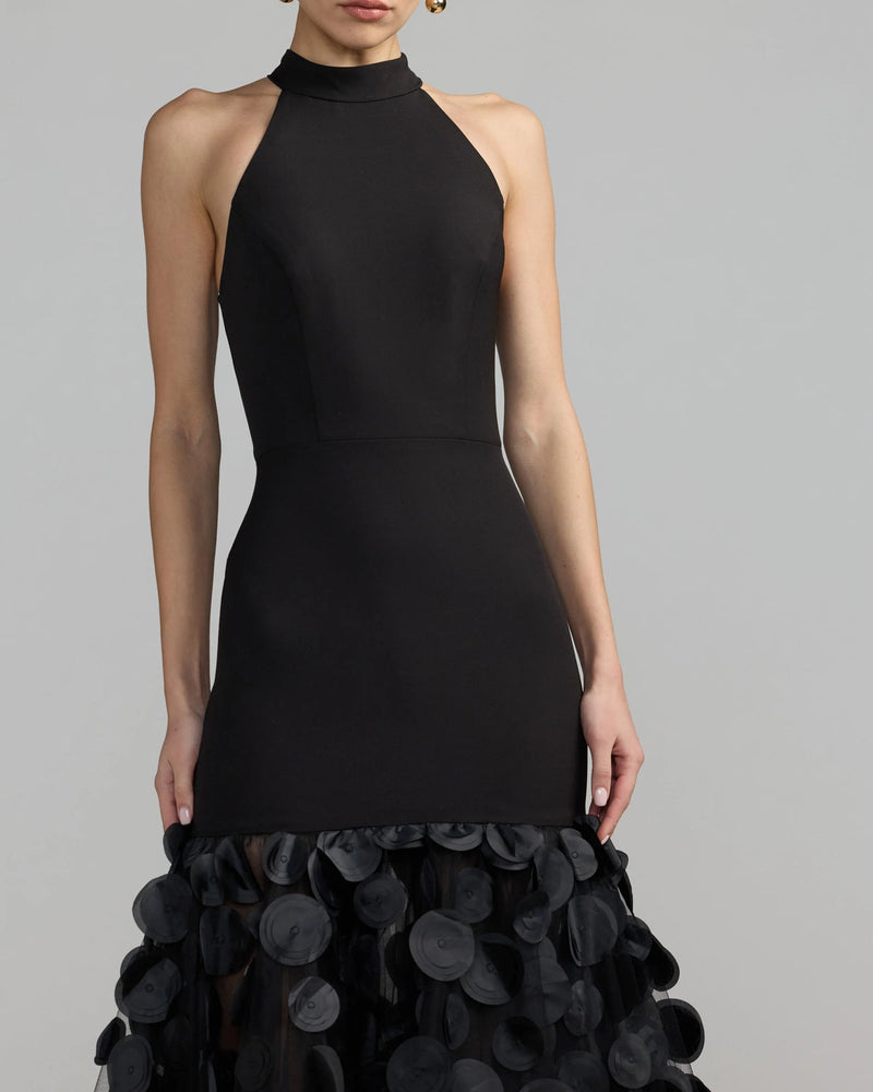 56462-Black Halter Neck 3D Floral Hem Gown polyester evening-gowns by Mac Duggal in black for women in Singapore