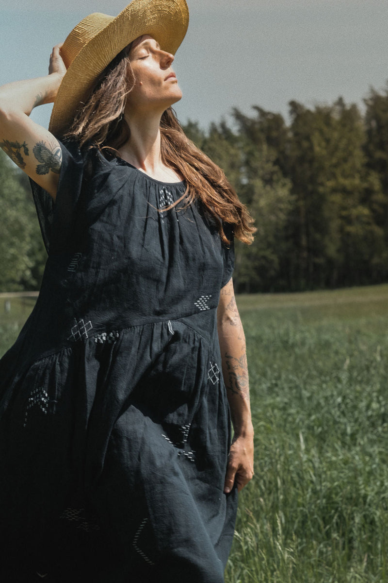 Black Honeycomb Dress by World of Crow in black color for women in Singapore