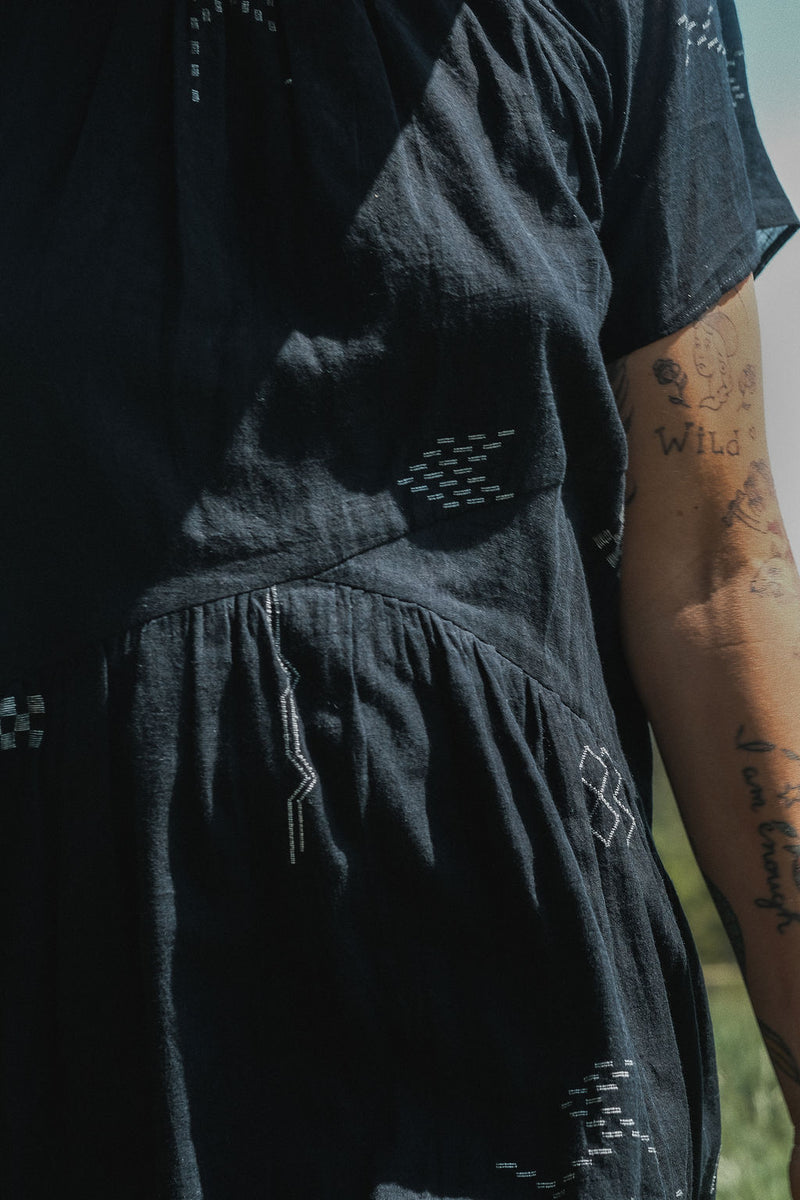 Black Honeycomb Dress by World of Crow in black color for women in Singapore