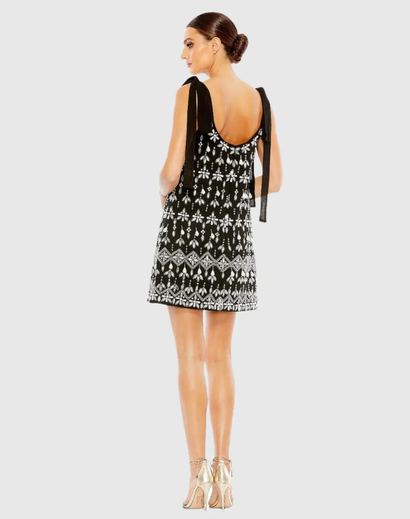 Black Jewel Encrusted Soft Tie Sleeveless Dress by Mac Duggal in black color for women in Singapore