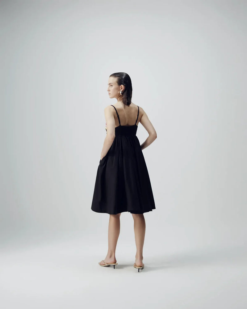 Black Patchwork Dress satin by YAM in black color for women in Singapore