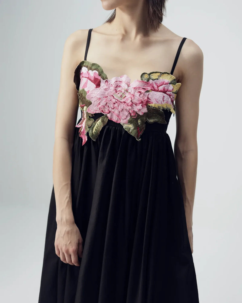 Black Patchwork Dress satin by YAM in black color for women in Singapore