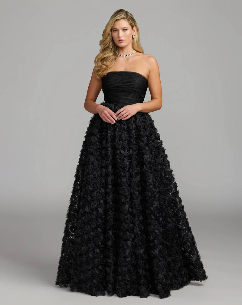 27783-Black Strapless 3D Rosette Ball Gown polyester evening-gowns by Mac Duggal in black for women in Singapore