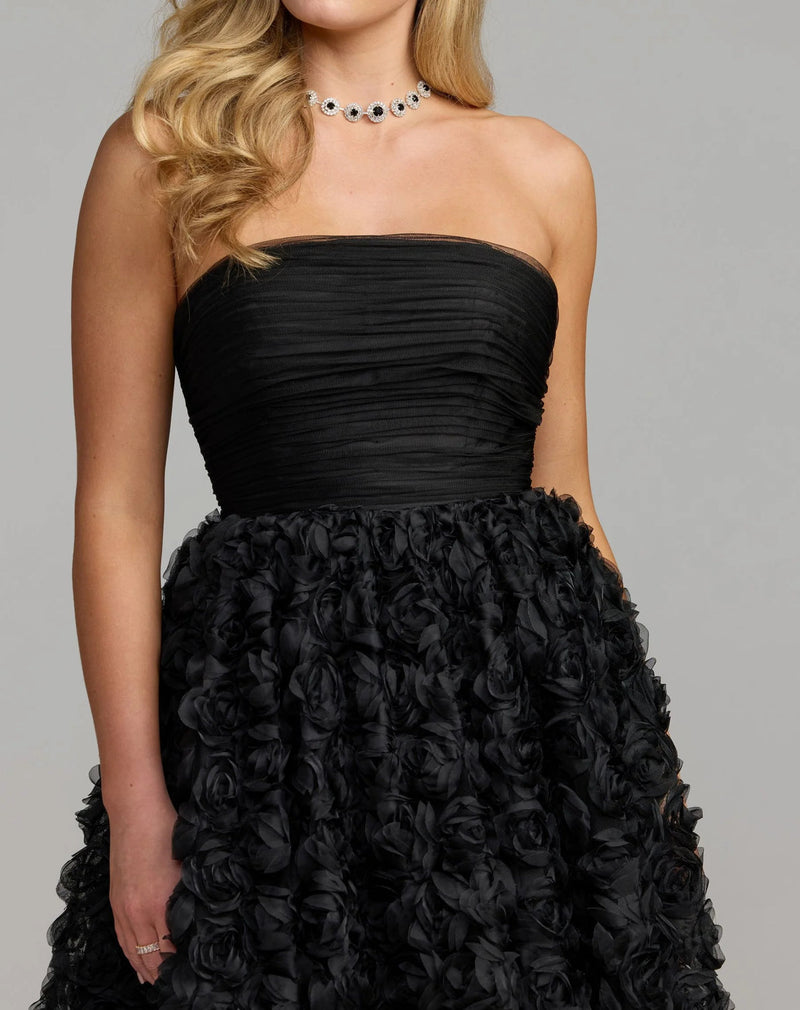 27783-Black Strapless 3D Rosette Ball Gown polyester evening-gowns by Mac Duggal in black for women in Singapore