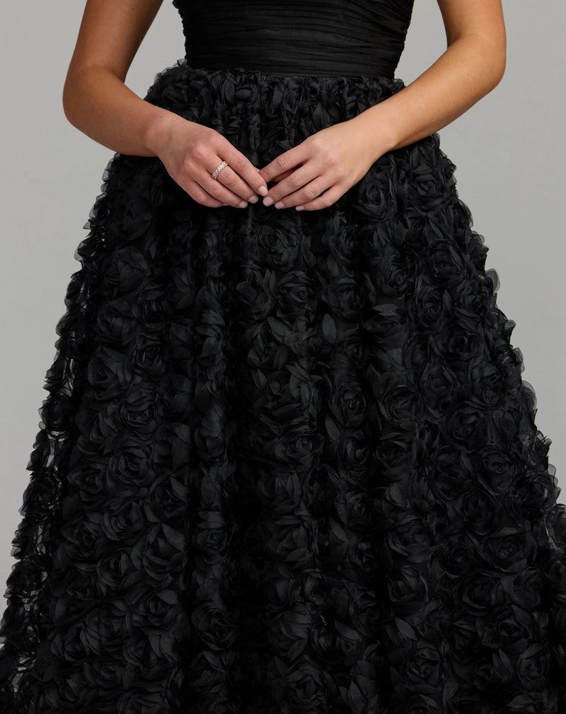 27783-Black Strapless 3D Rosette Ball Gown polyester evening-gowns by Mac Duggal in black for women in Singapore