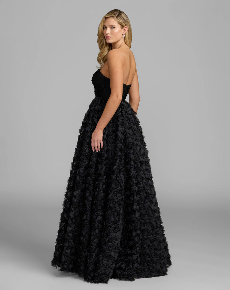 27783-Black Strapless 3D Rosette Ball Gown polyester evening-gowns by Mac Duggal in black for women in Singapore