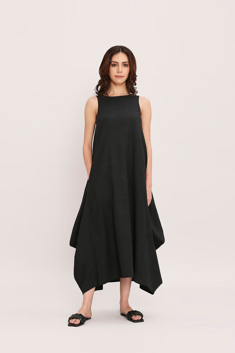 Black Vari Cotton Dress cotton by Mati in black color for women in Singapore