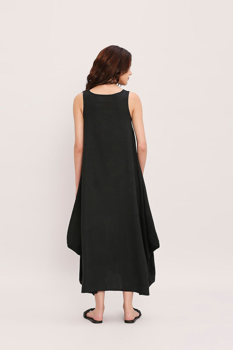 Black Vari Cotton Dress cotton by Mati in black color for women in Singapore