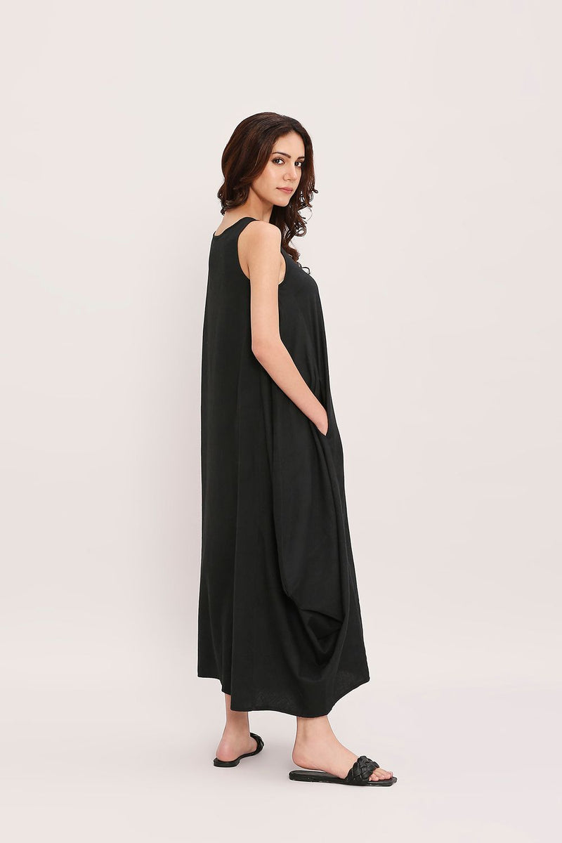 Black Vari Cotton Dress cotton by Mati in black color for women in Singapore