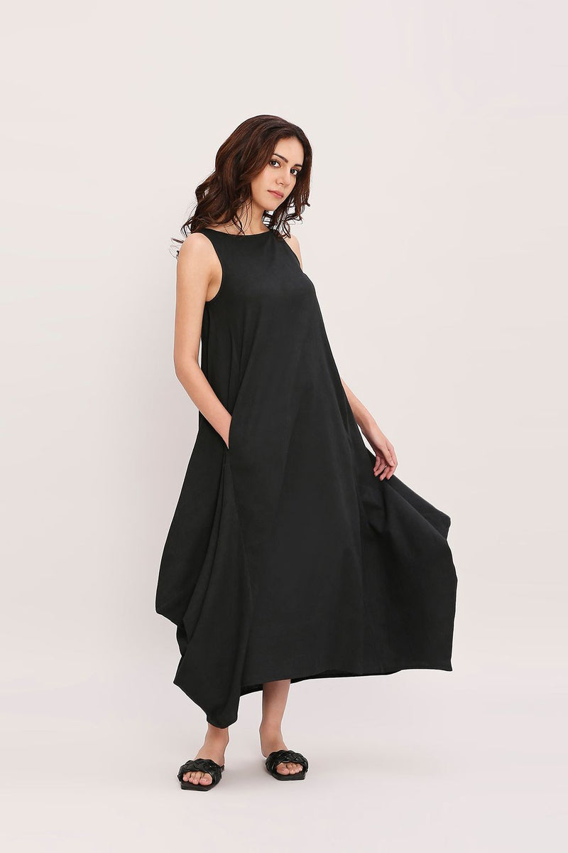 Black Vari Cotton Dress cotton by Mati in black color for women in Singapore