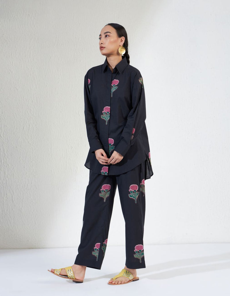 GULNAAR SHIRT SET cotton Co-ord Sets by Aavidi in black color for women in Singapore