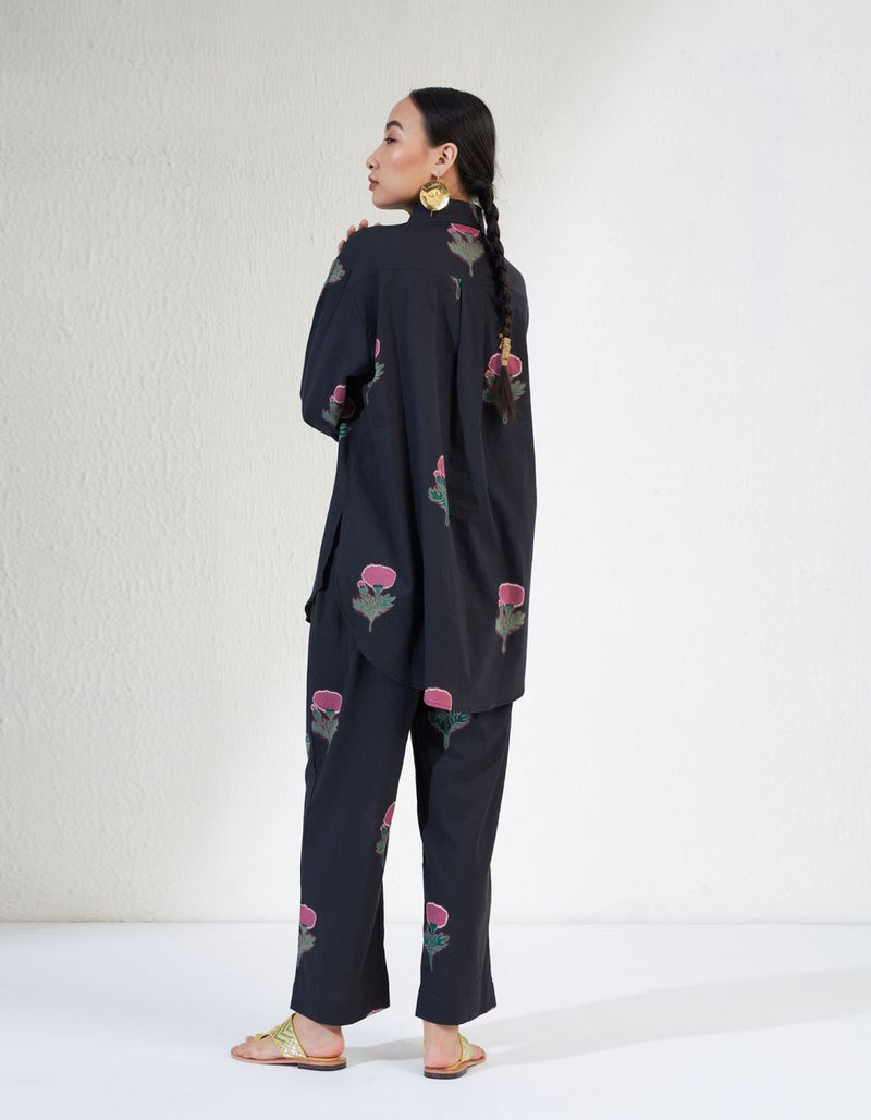 GULNAAR SHIRT SET cotton Co-ord Sets by Aavidi in black color for women in Singapore