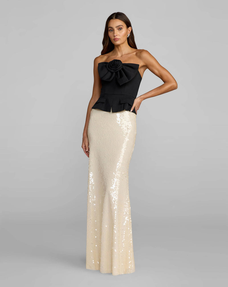 27793-Black and Ivory Strapless Peplum Sequin Evening Gown polyester cocktail-and-party-dresses by Mac Duggal in black, ivory for women in Singapore