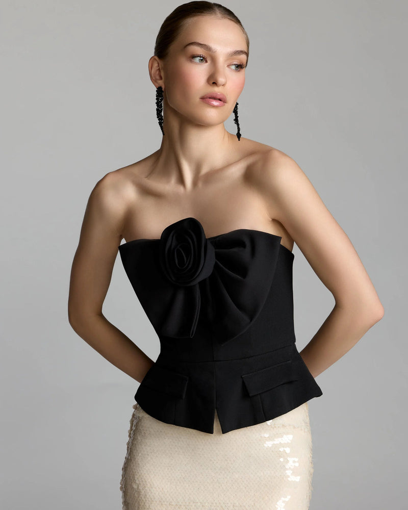 27793-Black and Ivory Strapless Peplum Sequin Evening Gown polyester cocktail-and-party-dresses by Mac Duggal in black, ivory for women in Singapore
