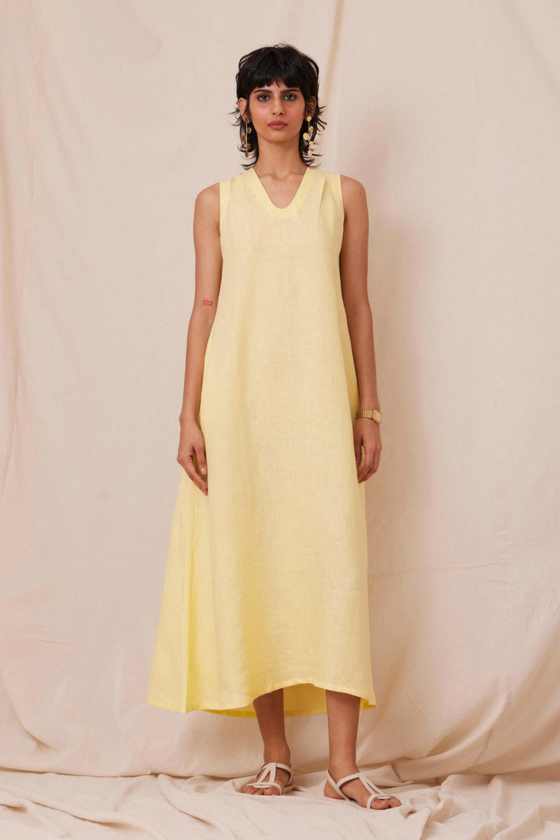 Blake Buttercream Linen Dress linen by The Summer House in yellow color for women in Singapore