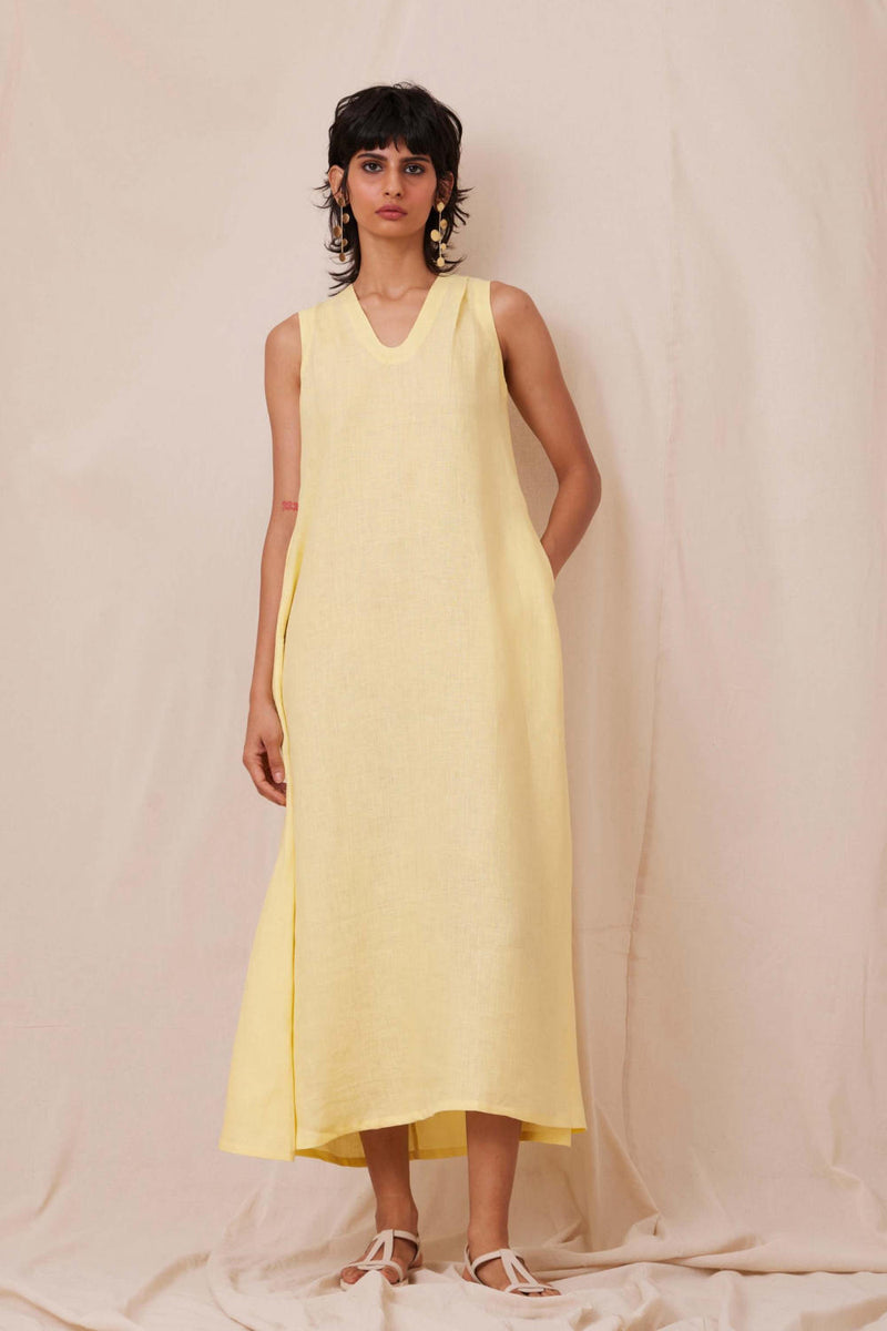 Blake Buttercream Linen Dress linen by The Summer House in yellow color for women in Singapore