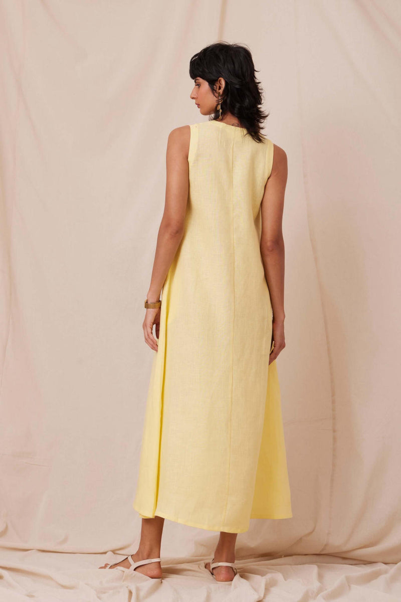 Blake Buttercream Linen Dress linen by The Summer House in yellow color for women in Singapore