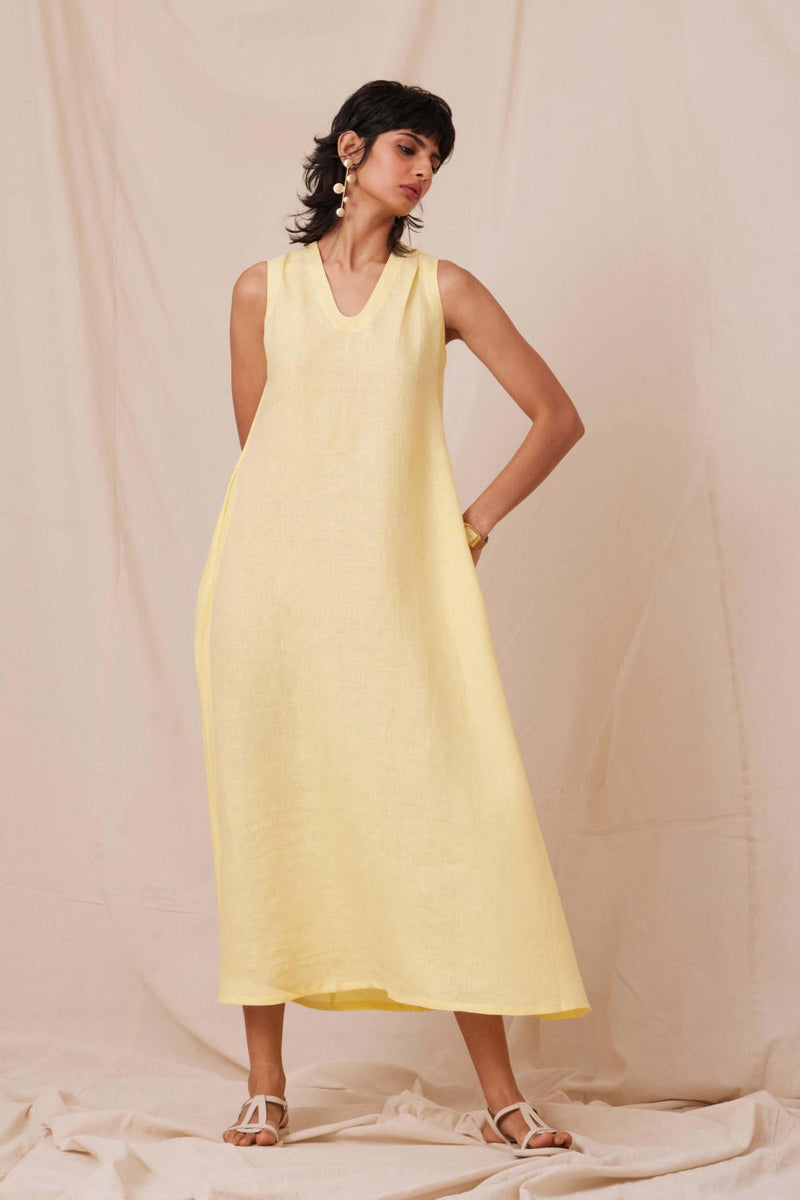 Blake Buttercream Linen Dress linen by The Summer House in yellow color for women in Singapore