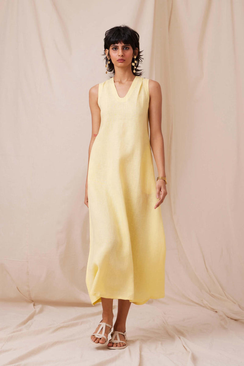 Blake Buttercream Linen Dress linen by The Summer House in yellow color for women in Singapore
