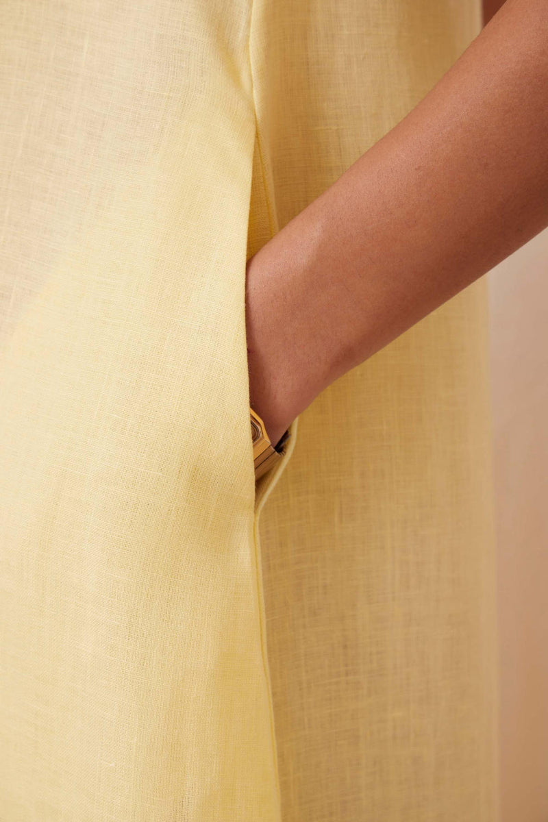 Blake Buttercream Linen Dress linen by The Summer House in yellow color for women in Singapore