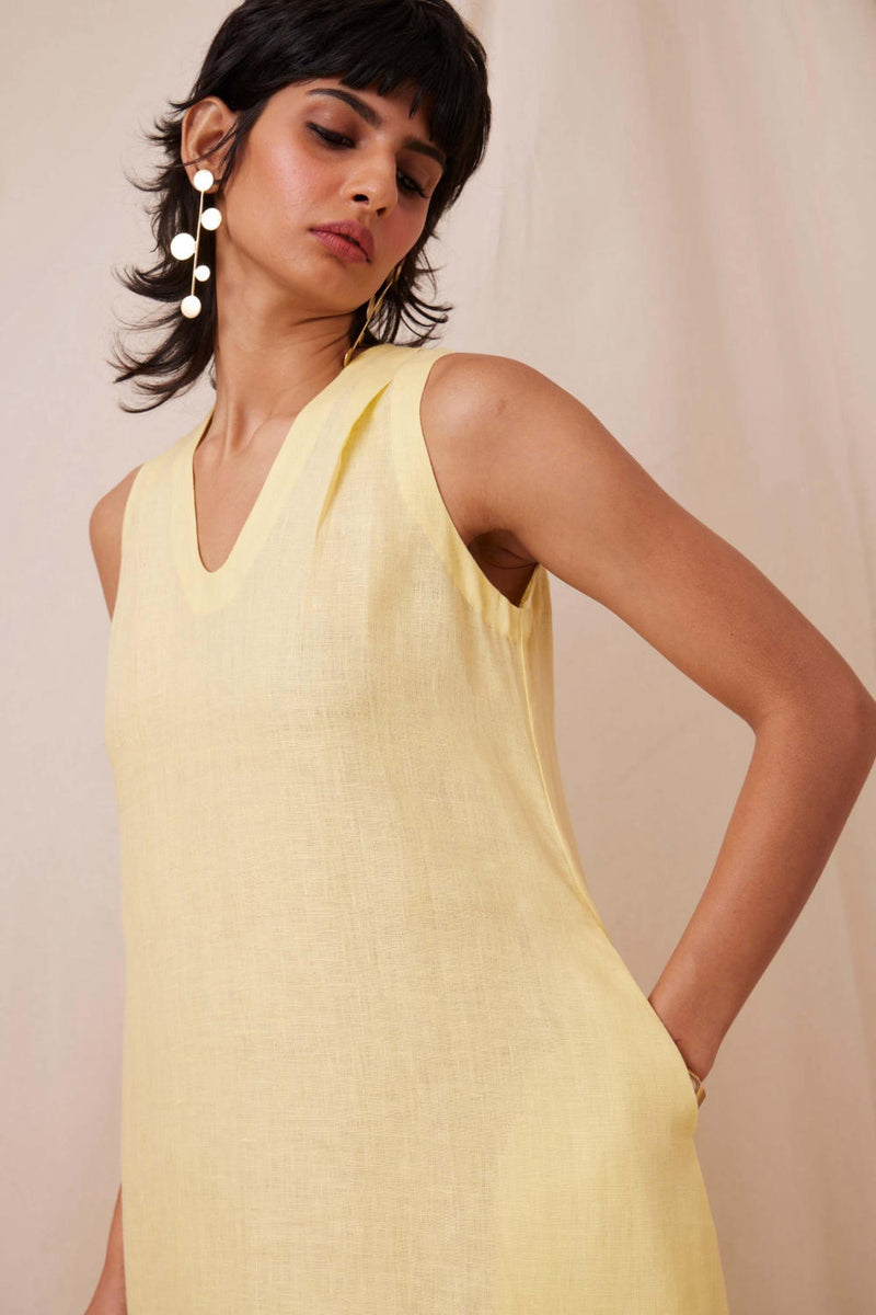 Blake Buttercream Linen Dress linen by The Summer House in yellow color for women in Singapore