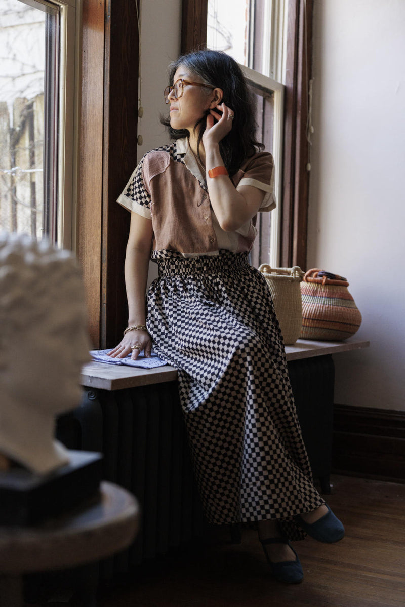 Classic Crow Skirt — Checked board 100% cotton by World of Crow in black color for women in Singapore
