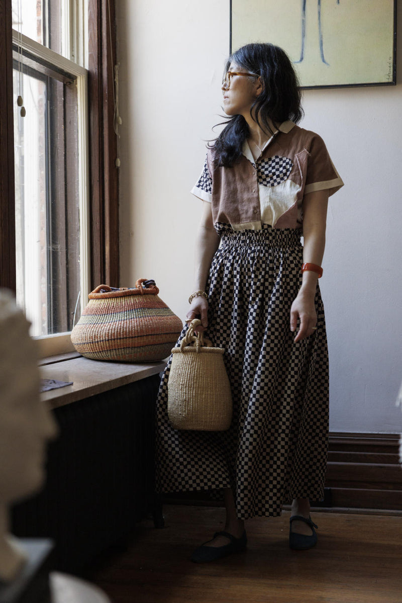 Classic Crow Skirt — Checked board 100% cotton by World of Crow in black color for women in Singapore