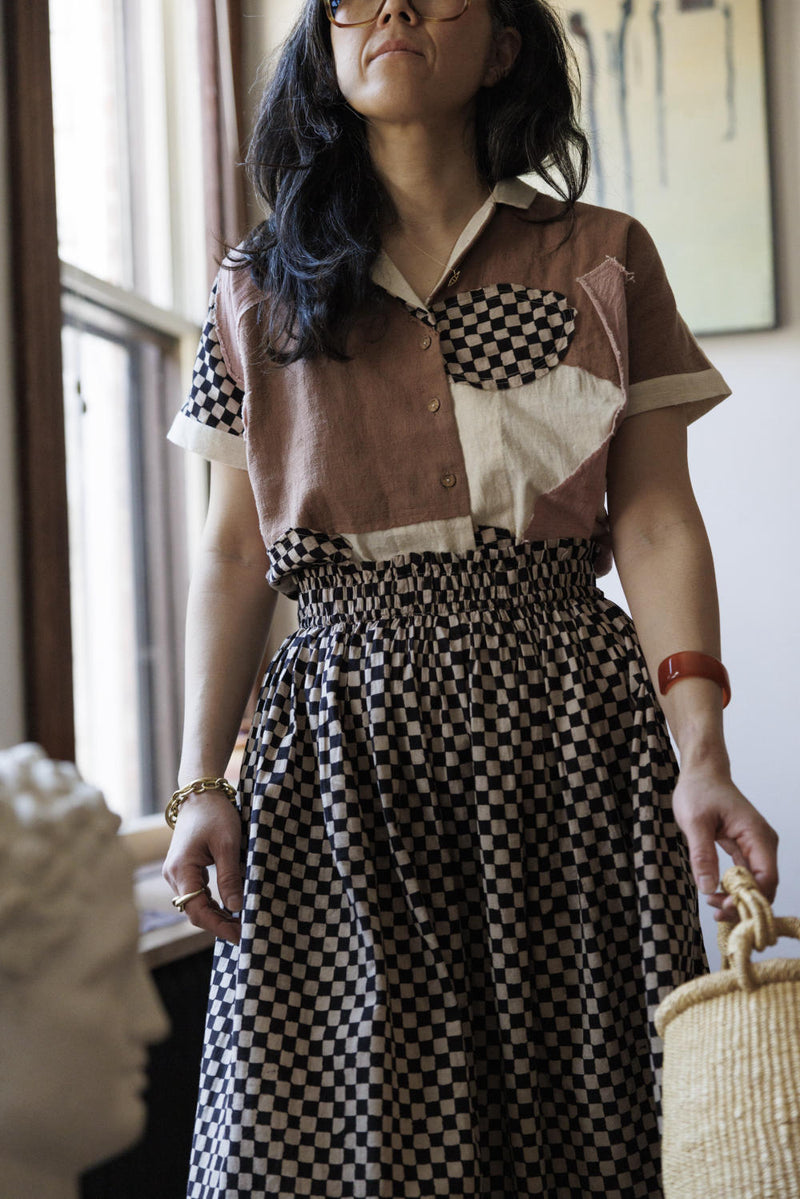 Classic Crow Skirt — Checked board 100% cotton by World of Crow in black color for women in Singapore