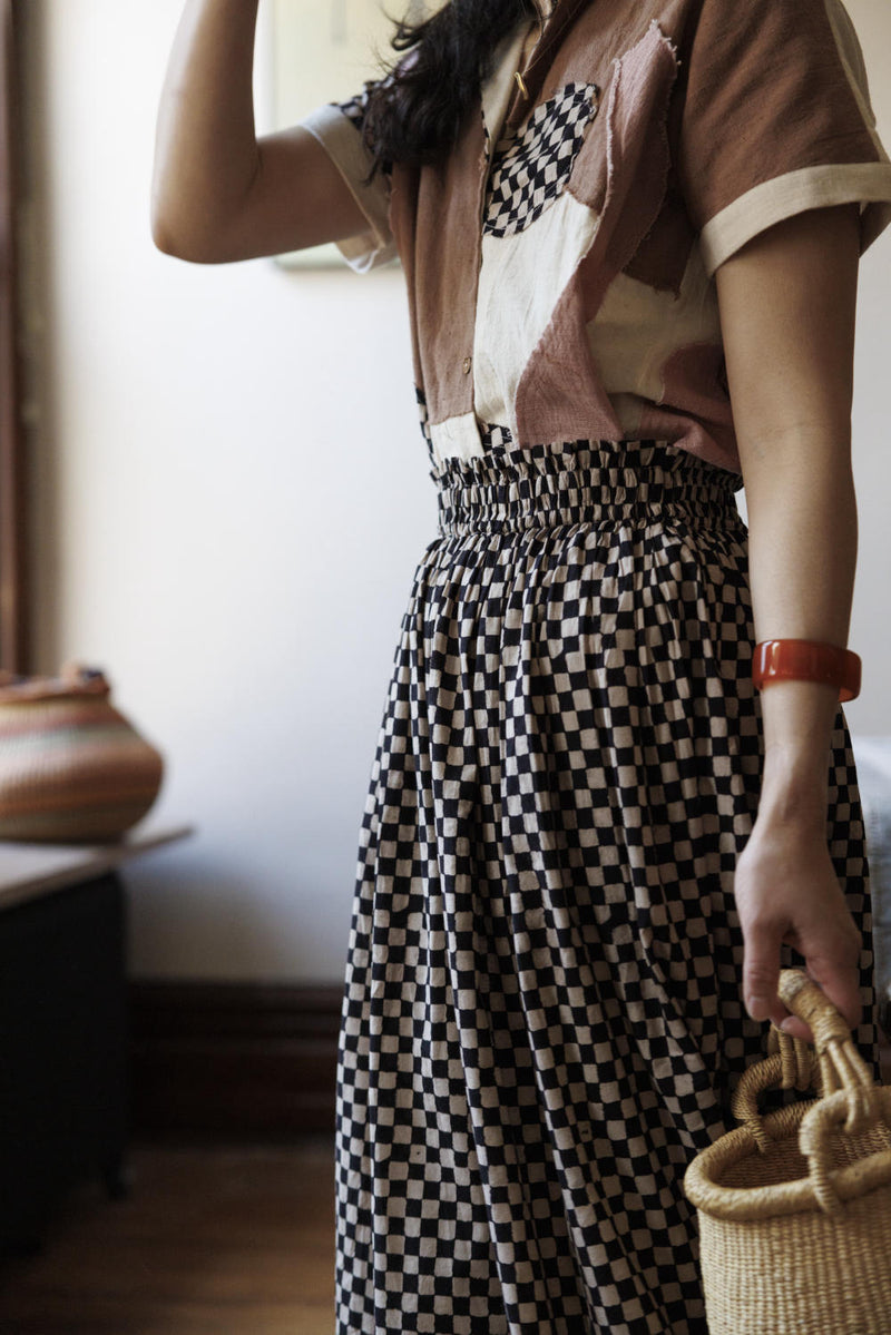 Classic Crow Skirt — Checked board 100% cotton by World of Crow in black color for women in Singapore